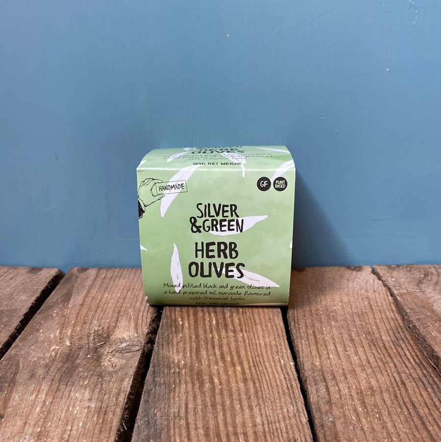 Silver & Green Herb Olives 185g