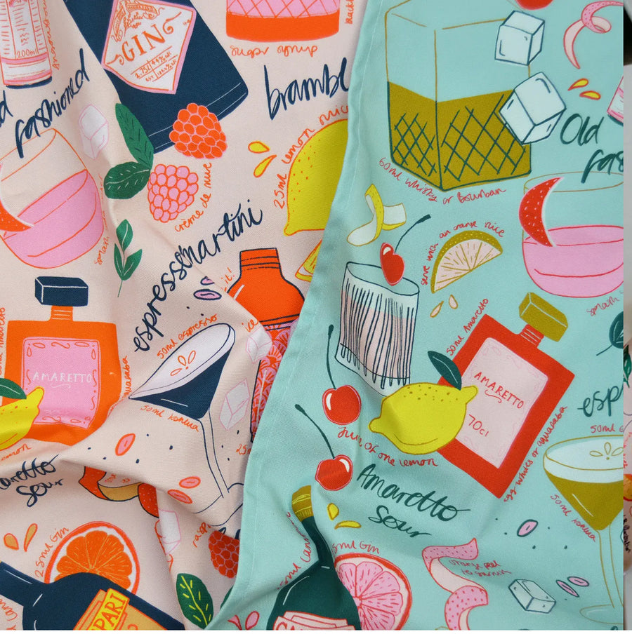 Laura Barnes Teal Cocktails Tea Towel