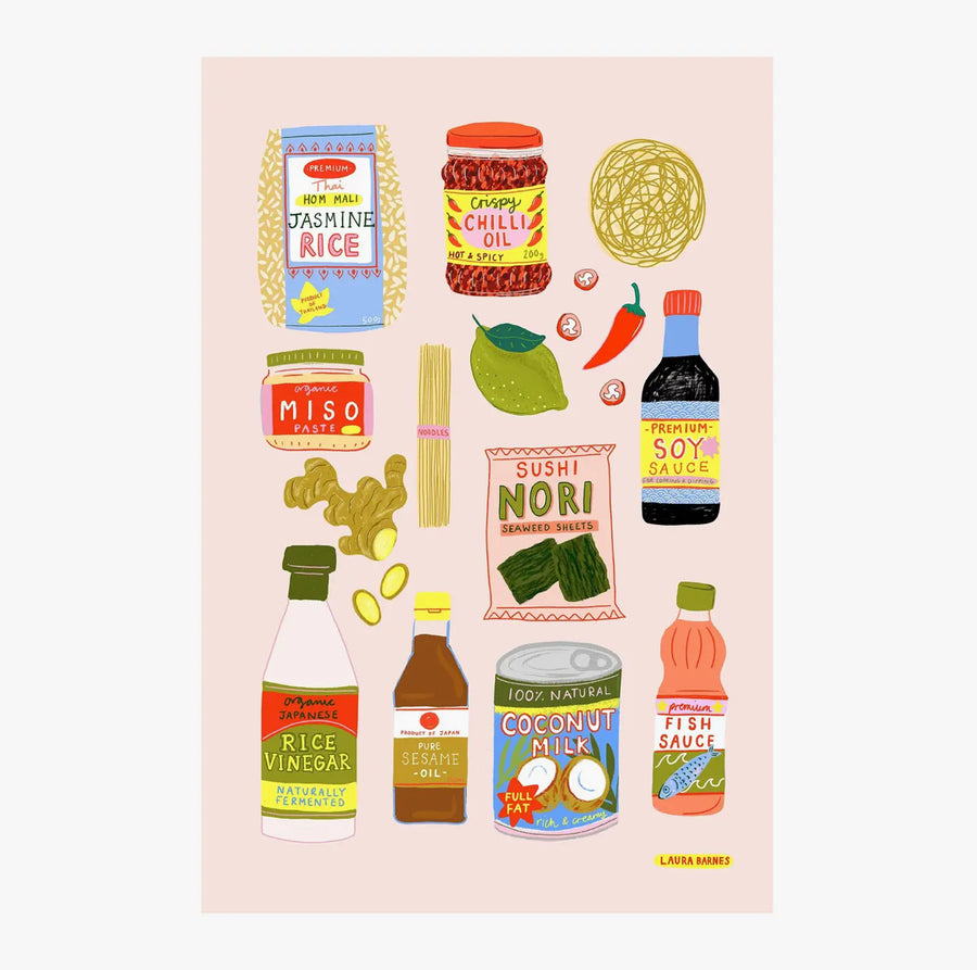 Laura Barnes Asian Ingredients Tea Towel