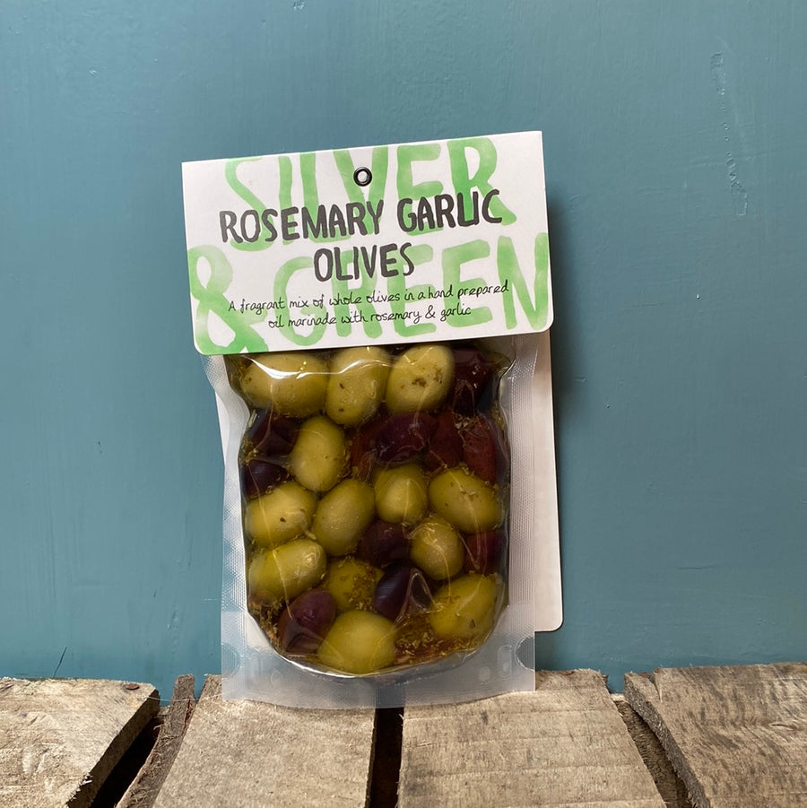 Silver & Green Rosemary & Garlic Mixed Olives 220g